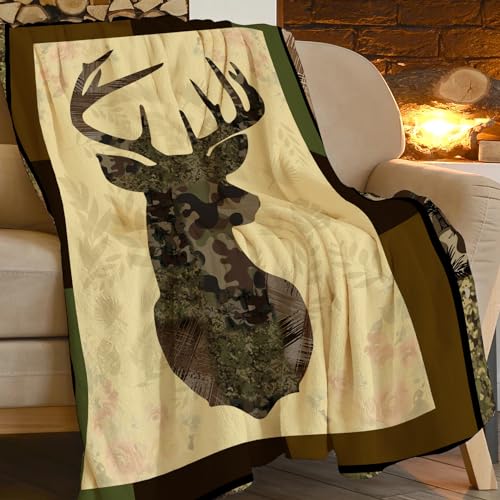 Deer Blanket Camouflage Hunting Throw Blanket Cozy Plush Elk Dad Ultra Soft Cabin Lodge Blankets Fuzzy Warm Gifts for Adults Men 50"X40" - color: Deer Dad Camouflage, size: 50"x40"
