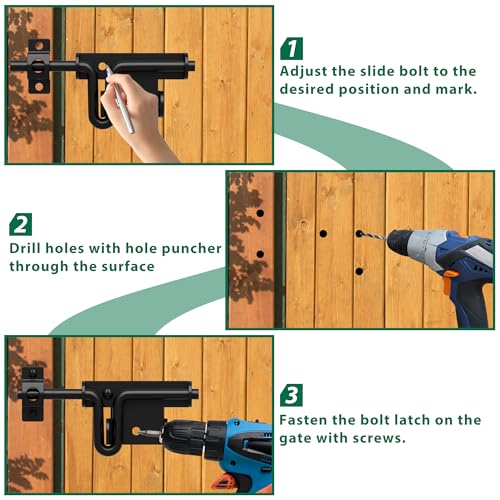 Heavy Duty Gate Latch with Padlock Hole Metal Thickened Slide Bolt Latch Mainly Used for Left or Right Hand Wooden Fence Gate Latch Shed Door Latch-2 Pack