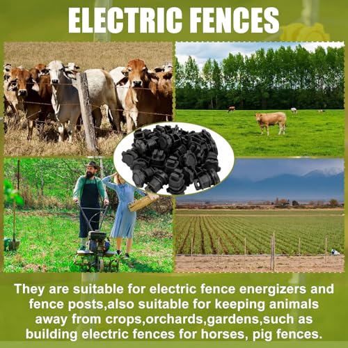 Frienda 100 Pcs Electric Fence Wire Insulators, Screw Round Post, Black - color: Black