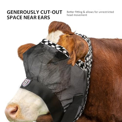 Harrison Howard Cattle Livestock Fly Mask Breathable Mesh Padded Edging with Fun Patterns Large Spacing Forelock Opening Design Adjustable Fit for Cattle Black - color: Black