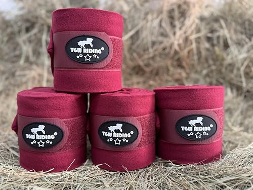 Horse Polo Leg Wraps, Equine Fleece Polo Wraps (Set of 4) - Horse Leg Bandages (Burgundy) - color: Burgundy