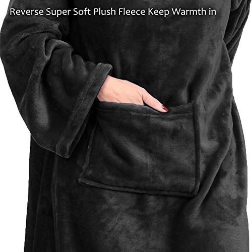 Catalonia Wearable Blanket with Sleeves for Women & Men, Fleece Wrap Throw - color: Black