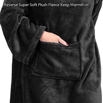 Catalonia Wearable Blanket with Sleeves for Women & Men, Fleece Wrap Throw - color: Black