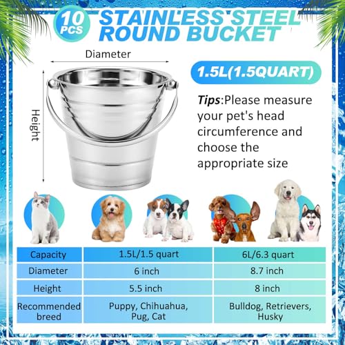 Hicarer 10 Pack 1.5 Quart Stainless Steel Dog Water Buckets, Metal Pails - size: 1.5 Quart