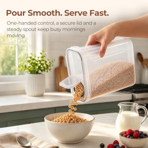 ComSaf Airtight Cereal Storage Containers with Lids 6.7Qt 2Pack, Easy Pour | Plastic Food Canister, Cereal Rice Oats Beans, Pantry Kitchen Cabinet, Dispenser with Label, Spout, Large Capacity, BPA-free - size: 6.7Qt-Rectangle