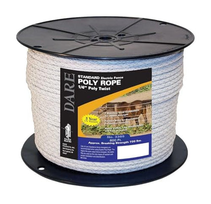 Dare Electric Fence Poly Rope, White, 6mm x 600-Ft.