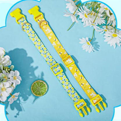 2 Pack Goat Collars with Bells, Lemon Bee Farmhouse Pattern for Pygmy Goats - style: Lemon, Bee