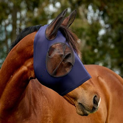 WeatherBeeta ComFiTec Deluxe Stretch Fly Mask with Ears, Navy/Black, Extra Large - color: Navy/Black, size: XL