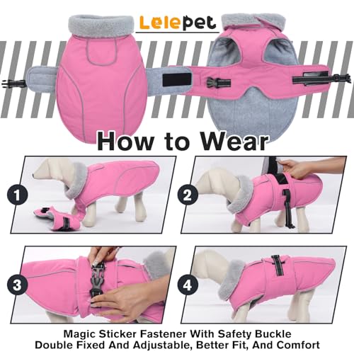 Lelepet Dog Coats for Medium Dogs Waterproof Dog Jacket with Adjustable Fit - color: Pink, size: M