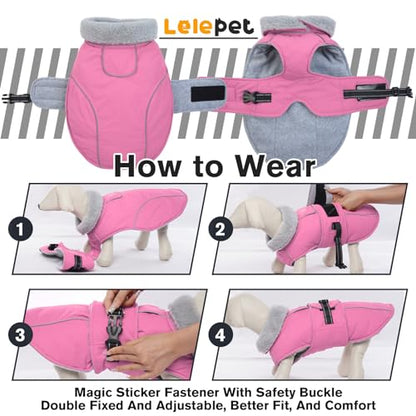Lelepet Dog Coats for Medium Dogs Waterproof Dog Jacket with Adjustable Fit - color: Pink, size: M