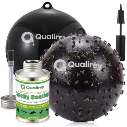 Qualirey 2 Pcs Big Fly Trap Ball 18" Hanging Sticky Insect Ball, Black - color: Black
