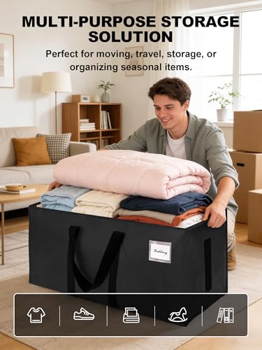 HOMESURE Supports 200lbs Heavy Duty Moving Bags - Strong Zipper & Wrap-Around Handles - Water-Resistant Storage Totes, Durable Alternative to Moving Boxes - 8 Pack - Black - color: Black