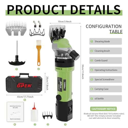 1200W Sheep Shears Clippers, 3200RPM 6-Speed Adjustable Heavy Duty Electric Sheep Shears for Dogs and Farm Livestock Grooming, 13T Blades, Professional Thick Coat Dog Clippers for Alpacas (Green) - color: Avocado Green