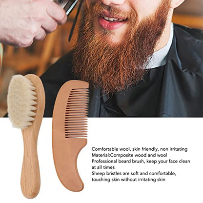 Hair Brush and Comb for Men, Wooden Comb, Soft Brush with Wood Handle