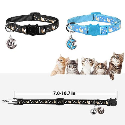 Baeuppit 2Pcs Breakaway Cats Collars Cat Collars for Boy Cats Adjustable Kitten Collars with Bell,Black+Light Blue - color: Black+Light Blue, size: 7.0-10.7''
