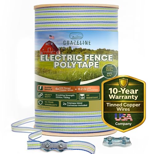 Electric Fence Polytape 1640ft, 3/4" Fence Tape, 6 Tinned Copper Wires - size: 1640 ft