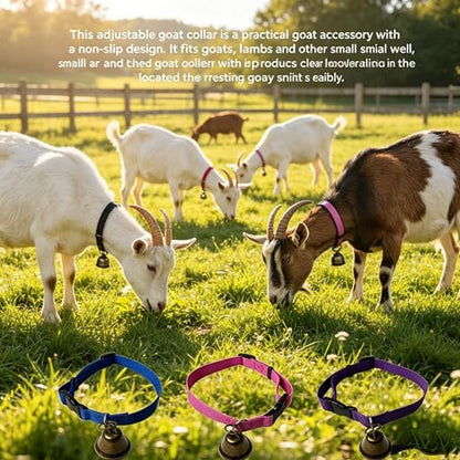 5 Pack Nylon Goat Collar with Bell, Adjustable for Small Livestock