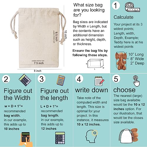 Premium Cotton Muslin Bags, 100% Organic Cotton with Single Drawstring. Premium Quality Reusable Eco-Friendly Natural Muslin Bags. (50, 12x20 Inhces) - size: 12 x 20 Inches
