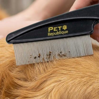 Pet Republique Dog and Cat Flea Comb - Fine and Flexible Pins, Removes Fleas, Mites, Ticks, Dandruff Flakes - Grooming Tool for Most Pets