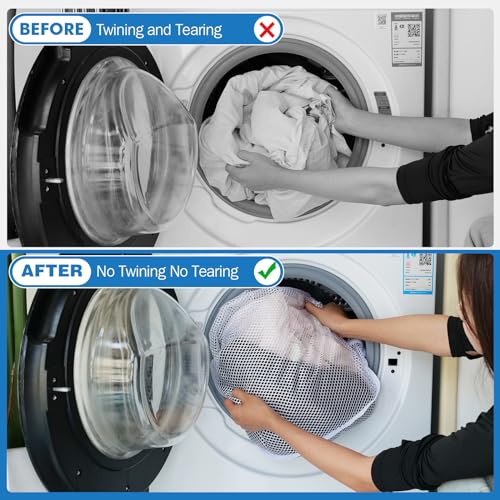 4Pcs Mesh Laundry Bags Washing Machine Mesh Wash Bags for Clothes,Underwear,Lingerie, Bed Linen with Drawstring Closure Sturdy(4 Size) - color: White, size: Pack 4 pcs
