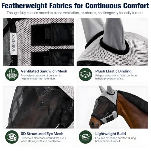 Breathable Horse Fly Mask with Ears and UV Protection (XL) - size: XL