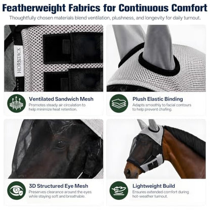 Breathable Horse Fly Mask with Ears and UV Protection (M) - size: M