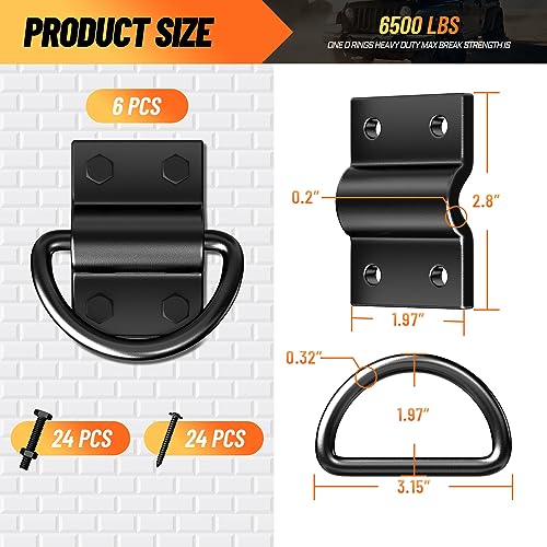6PCS Heavy Duty D Rings Trailer Tie Down Anchor, Ultra Durable 6500LB Breaking Strength D Ring Tie Down for Truck Bed, Trailer, with Screws - size: 6 Pieces