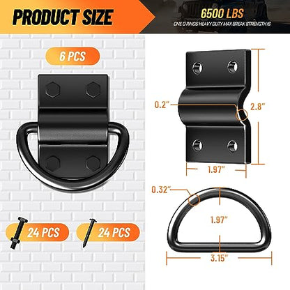 6PCS Heavy Duty D Rings Trailer Tie Down Anchor, Ultra Durable 6500LB Breaking Strength D Ring Tie Down for Truck Bed, Trailer, with Screws - size: 6 Pieces