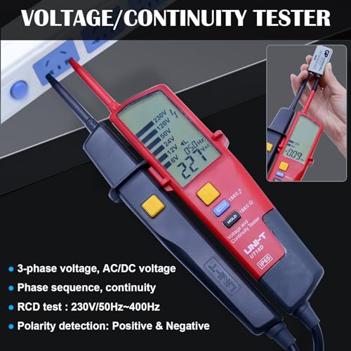 UNI-T UT18D Waterproof Voltage Tester Professional 6V~690V Voltage and Continuity Tester Multifunction Digital Electrical Voltage Meter AC/DC Automatic Range LCD Display - style: UT18D