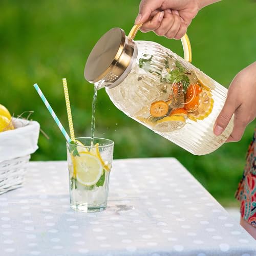 Amzcku Glass Pitcher with Lid 68oz 2L Vintage Water Carafe Beverage 2Pack - size: 68 Ounces (2 Pack)