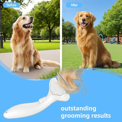 Undercoat Rake for Dogs & Cats, 3-in-1 Skin-Friendly Pet Fur Brush with One-Click Self-Clean Button, Deshedding Dog Brush for Long haired Pets, Cat Comb Removes Matted Fur & Loose Hair - color: White