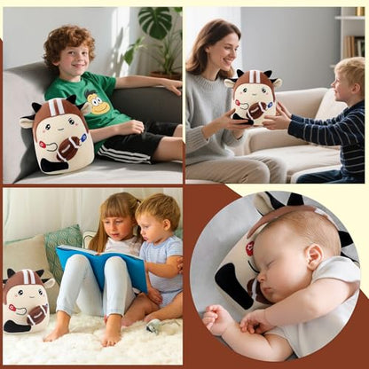 Cowdy Blitz Football Stuffed Animal, 8 Inch Plush Cow Toy in Helmet Holding Rugby, Cute Sport Plushie Pillow, Gifts for Kids Boys Girls, Room Party Sports Game Day Decor Birthday - style: Football Cowdy