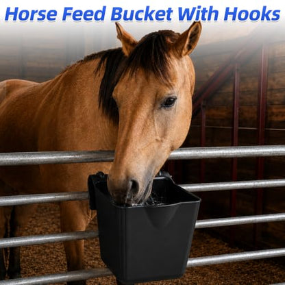 15 Quart Horse Feed Bucket, Heavy Duty Plastic Livestock Feeding Pails, Black, Pack of 6, Multipurpose Water & Feed Tubs for Horse, Pony, Goat, Farm Stable Use