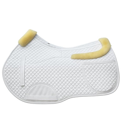 Universal English Saddle Pad with Adjustable Shims, Faux Shearling Trim, Plush Faux Wool, 3D Cooling & Non-Slip Tech. Ideal for Dressage, Jumping & Training. Machine Washable - color: White