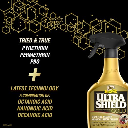 Absorbine UltraShield Gold Insecticide & Repellent for 100+ Insects, Use on Horses - size: 32 Ounce w/Sprayer