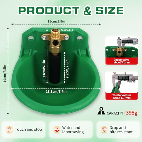 2PCS Automatic Goat Sheep Waterer Bowl with Brass Copper Touch Valve - size: Waterer Bowl*2