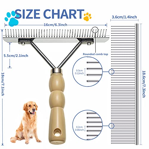 Dog Rake for Undercoat, Long-Haired Pet Brush & Metal Shedding Comb