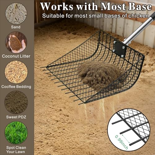 Chicken Poop Scooper & Rake 2-in-1, 25" to 67" - size: 11.8"L x 9.5"W x 3.5"H
