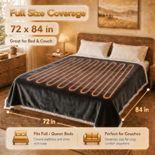 Heated Blanket Electric Blanket Full Size 72''x84'' with 9 Heating Levels, 1-10 Hour Auto Shut Off, Machine Washable, Flannel & Sherpa Soft Warming Blanket for Couch, Bed, Office - Dark Grey - color: 02-dark Grey, size: 72''x84''(Full)