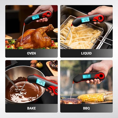 ThermoMaven Professional Meat Thermometer, Instant Read in 0.5 Sec, NIST Certified Accuracy ±0.5°F, IP67 Waterproof, Ambidextrous Backlight & Auto-Rotating Display, for BBQ/Grill/Cooking, Black&Red - color: Black&Red