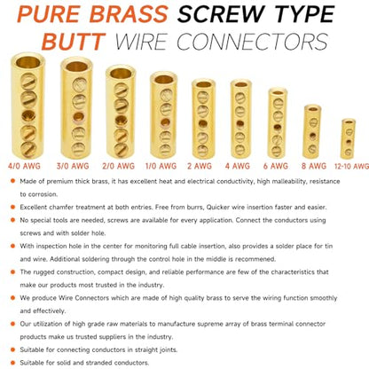 000 Gauge Wire Butt Connectors 4 PCS Brass Mechanical Butt Splice Connectors Kit 3/0 AWG Mechanical Repair Splice Kit Splice Screw Sleeves 4 PCS Mechanical Splices & 3:1 Heat Shrink Tubes - size: 000 (3/0) Gauge, style: Mechanical Splice - Bare Pure Brass