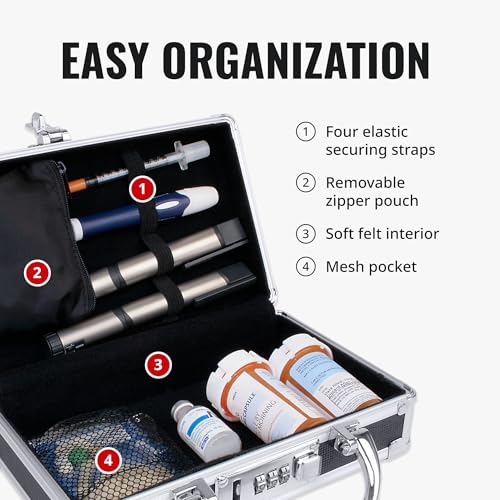 Vaultz Locking Medicine Case, Combination Lock Box, 3-Pack, Briefcase Style | Reinforced steel corners and chrome handle, organized interior with mesh pocket and elastic securing straps - size: 3 Pack