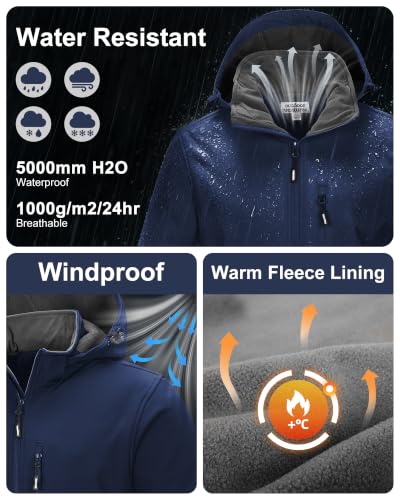 Outdoor Ventures Men's Softshell Jacket Waterproof Fleece Rain Shell Coat - color: Blue, size: Small