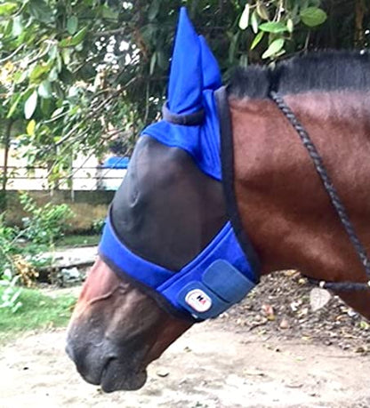 Majestic Ally Horse Fly Mask with Ears, Comfort Durable Fine Mesh, Soft Fleece Touch on Skin, Protect Eyes and Ears (Royal Blue) - color: Royal Blue