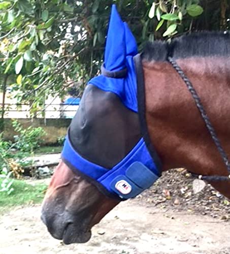 Majestic Ally Horse Fly Mask with Ears, Comfort Durable Fine Mesh, Soft Fleece Touch on Skin, Protect Eyes and Ears (Royal Blue) - color: Royal Blue