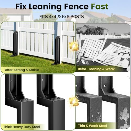 2 Pack Fence Post Repair Kit, Heavy Duty Steel Ground Spike Anchor for Fixing Leaning or Broken 4x4 & 6x6 Wood Posts, No Dig Drive-in Support for Yard, Garden & Fence - size: 2 Pack