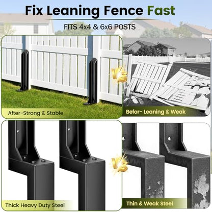 2 Pack Fence Post Repair Kit, Heavy Duty Steel Ground Spike Anchor for Fixing Leaning or Broken 4x4 & 6x6 Wood Posts, No Dig Drive-in Support for Yard, Garden & Fence - size: 2 Pack