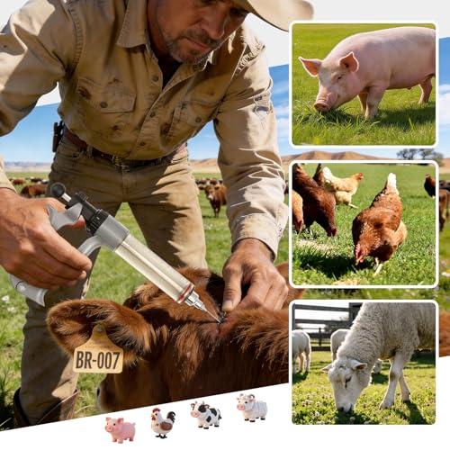 NEWTRY 50ML Continuous Livestock Syringe Adjustable Poultry with 10 Needles - size: 50ML
