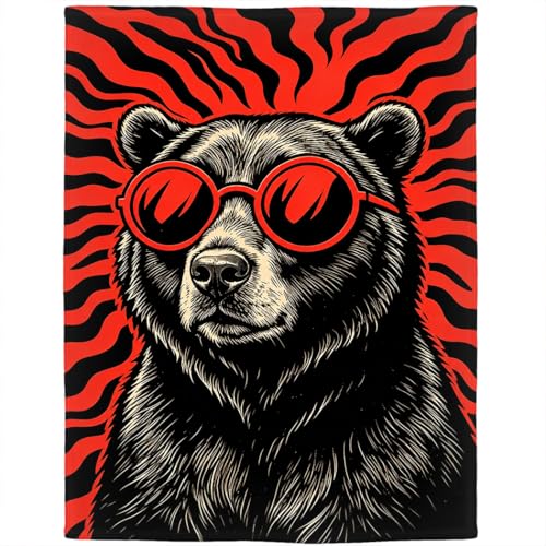 Black Bear Flannel Fleece Throw Blanket, Cool Animal Wearing Sunglasses, Soft Cozy Lightweight Decorative Blanket for Sofa Couch Bed Camping, Gifts for Men Women, 50" x 60" - color: Black Bear, size: 50" x 60"