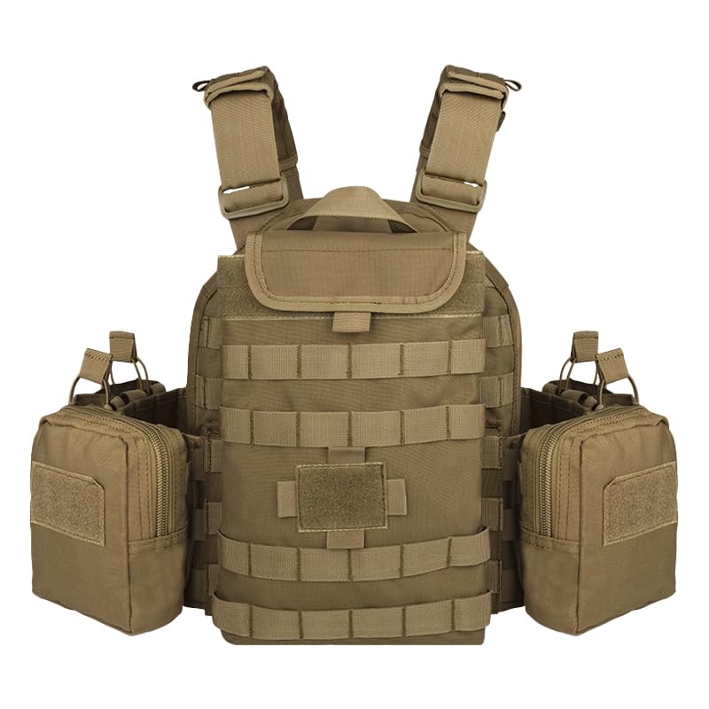 YAKEDA Tactical Training Vest with PALS System - Multi-Pocket Adjustable Straps Quick-Release Buckle for Hunting - color: Khaki